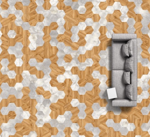 MODULEO MOODS BIG HEXAGON 261. Klasa 23-33-42. Panele Hexagon winylowe klejone; Wymiar: 392 x 45,3 x 2,50 mm, warstwa ścierna 0,55 mm