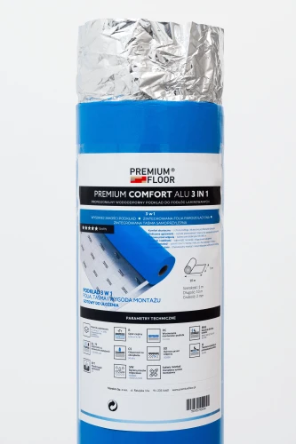 Podkład Premium Thermo Comfort ALU 3 IN 1 - podkład pod panele laminowane; grubość 2 mm; 10 m2 w paczce.