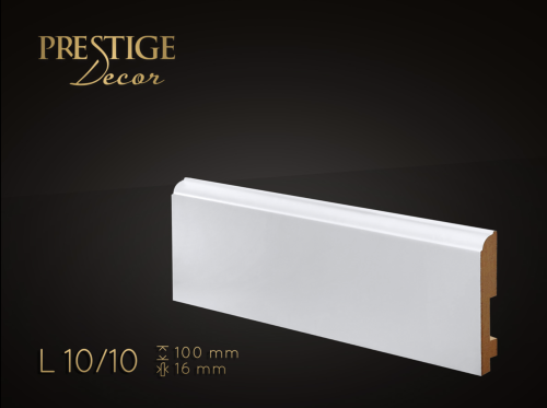 Listwa Prestige Decor L 10/10. Lakierowana, kolor biały RAL 9003. Wymiary 100x16x2500 mm.