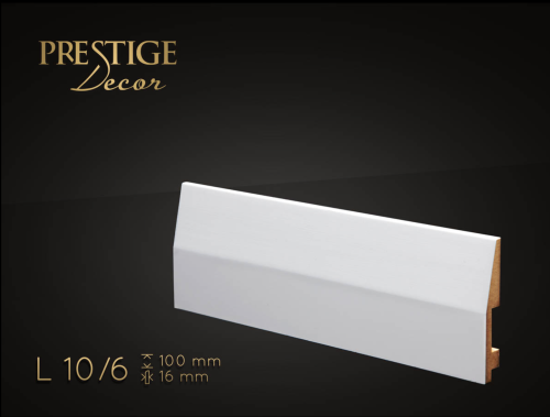 Listwa Prestige Decor L 10/6. Lakierowana, kolor biały RAL 9003. Wymiary 100x16x2500 mm.