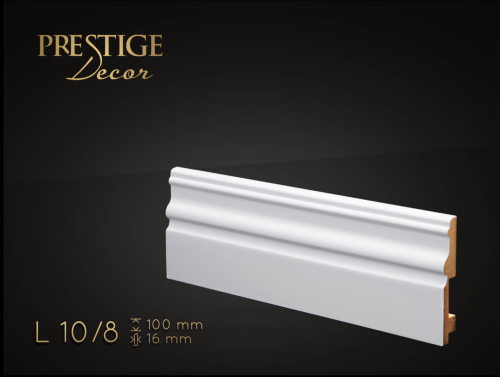 Listwa Prestige Decor L 10/8. Lakierowana, kolor biały RAL 9003. Wymiary 100x16x2500 mm.