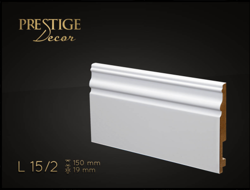 Listwa Prestige Decor L 15/2. Lakierowana, kolor biały RAL 9003. Wymiary 150x19x2500 mm.