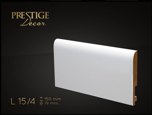 Listwa Prestige Decor L 15/4. Lakierowana, kolor biały RAL 9003. Wymiary 150x19x2500 mm.