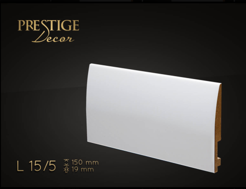 Listwa Prestige Decor L 15/5. Lakierowana, kolor biały RAL 9003. Wymiary 150x19x2500 mm.