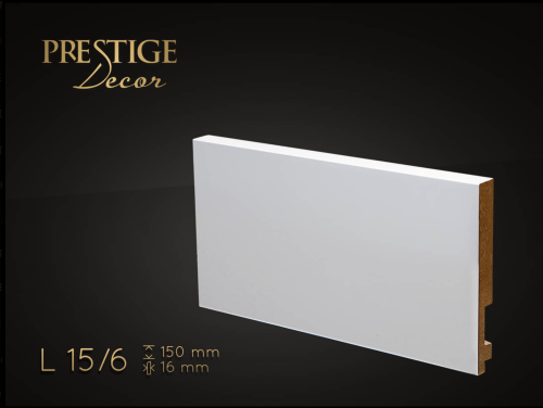 Listwa Prestige Decor L 15/6. Lakierowana, kolor biały RAL 9003. Wymiary 150x19x2500 mm.