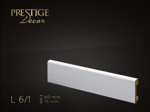Listwa Prestige Decor L 6/1. Lakierowana, kolor biały RAL 9003. Wymiary 60x16x2500 mm.