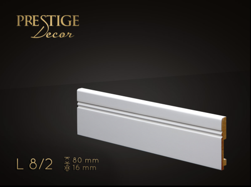 Listwa Prestige Decor L 8/2. Lakierowana, kolor biały RAL 9003. Wymiary 80x16x2500 mm.