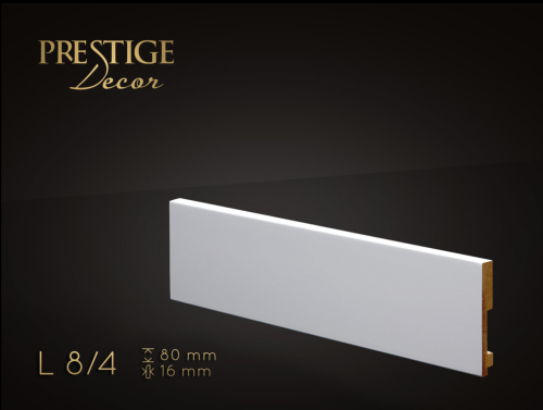 Listwa Prestige Decor L 8/4. Lakierowana, kolor biały RAL 9003. Wymiary 80x16x2500 mm.